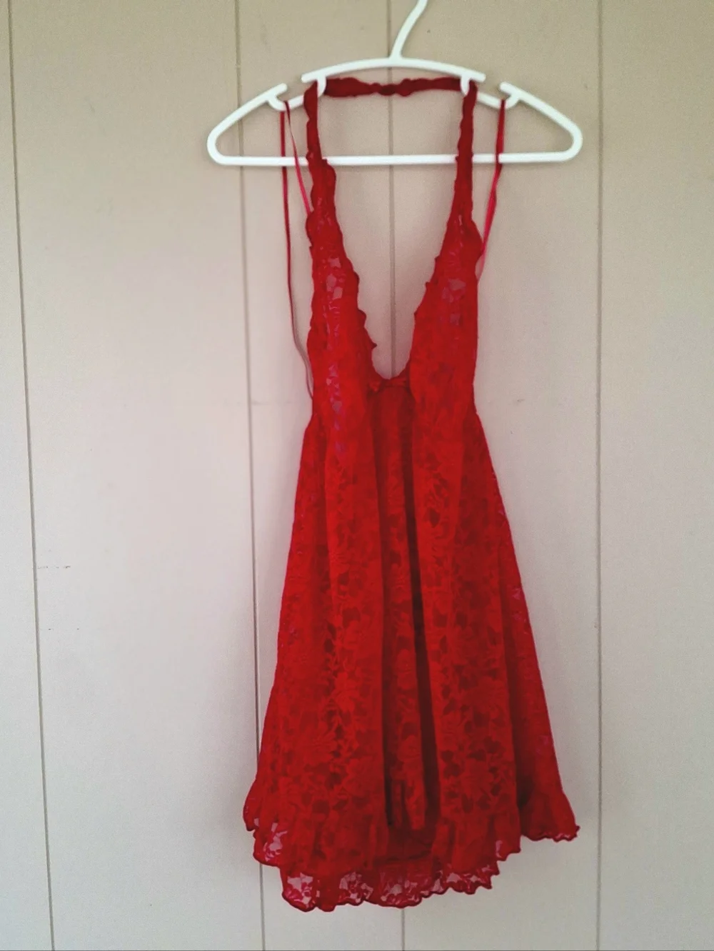 La Senza Red Lace Sheer Halter Neck Babydoll Lingerie Size Small - Picture 2 of 8